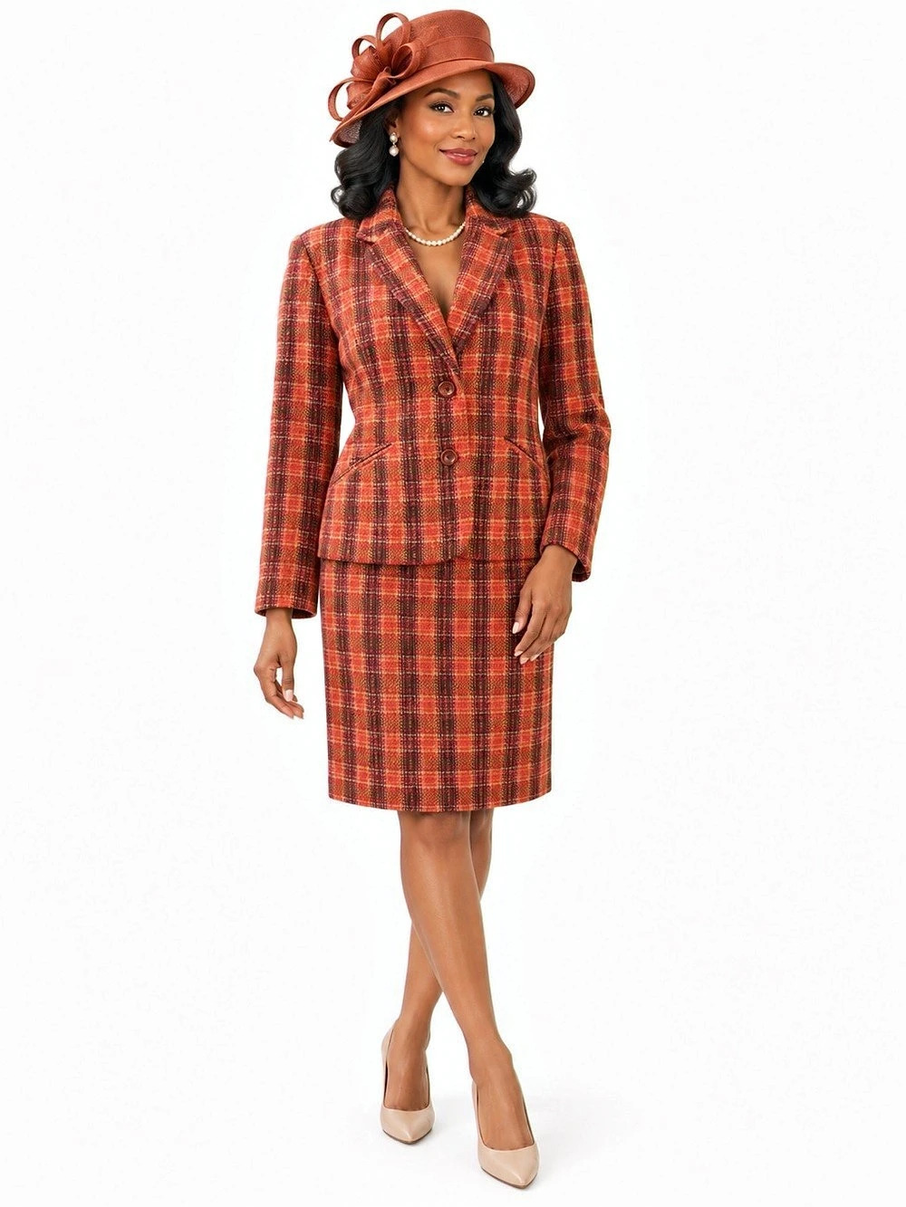 Vintage Casual Corner Autumn Plaid Colorway Tweed Wool Skirt Suit Women Size 14